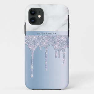 Capa Para iPhone 11 Na moda elegante brilho azul pinga mármore branco