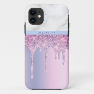 Capa Para iPhone 11 Na moda elegante brilho púrpura gota mármore bra