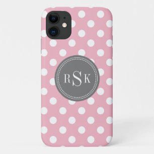 Capa Para iPhone 11 Na moda Monograma Trio Bolinhas Rosa