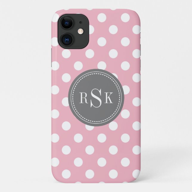 Capa Para iPhone 11 Na moda Monograma Trio Bolinhas Rosa (Verso)