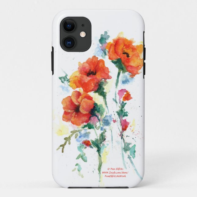 Capa Para iPhone 11 Na moda Red-Orange Poppy Trio Posicionando (Verso)
