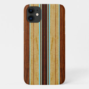 Capa Para iPhone 11 Nalu Hou Faux Koa Surfboard Aqua