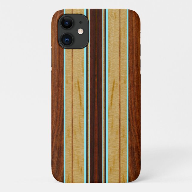 Capa Para iPhone 11 Nalu Hou Faux Koa Surfboard Aqua (Verso)