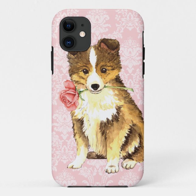 Capa Para iPhone 11 Namorados Sheltie cor-de-rosa (Verso)