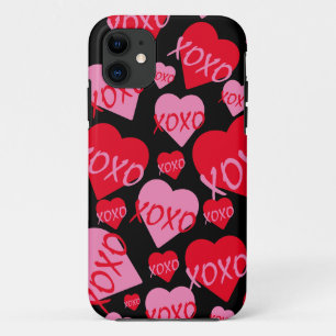 Capa Para iPhone 11 Namorados XOXO Coração Cor-de-Rosa Padrão Vermelho