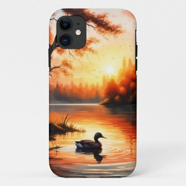 Capa Para iPhone 11 Nascer do sol no lago (Verso)