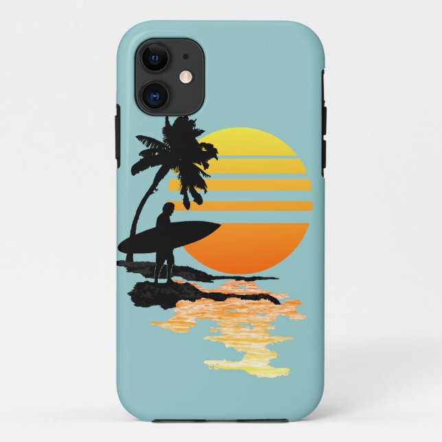 Capa Para iPhone 11 Nascer do sol surfando (Verso)