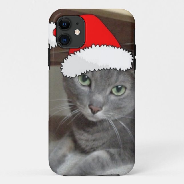 Capa Para iPhone 11 Natal de Gato Azul Russo (Verso)