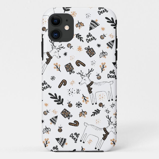 Capa Para iPhone 11 Natal Feriado Oh Deer Reindeer Sem Olhos Padrão (Verso)