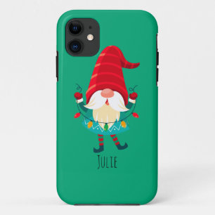 Capa Para iPhone 11 Natal Gnomo segurando luzes de Natal