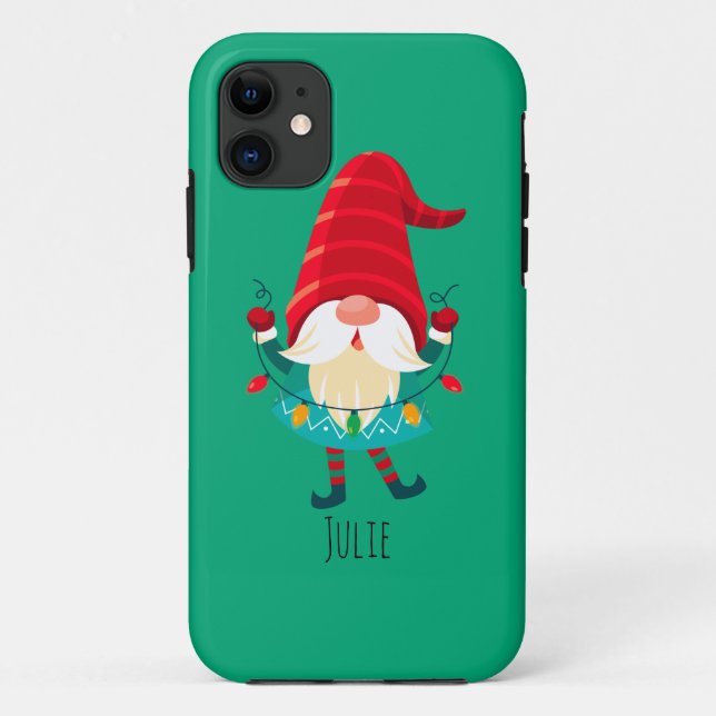 Capa Para iPhone 11 Natal Gnomo segurando luzes de Natal (Verso)