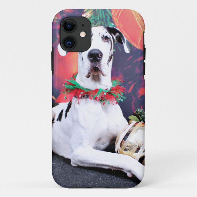 Capa Para iPhone 11 Natal - Harlequin great dane - Baron (Verso)