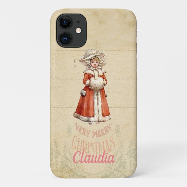 Capa Para iPhone 11 Natal Personalizado do Pequeno Caroler Vitoriano (Verso)