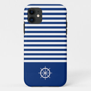Capa Para iPhone 11 Náuticas+Barras Azul+Branco
