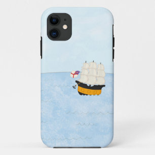 Capa Para iPhone 11 Navio de vela preto e amarelo no mar aberto