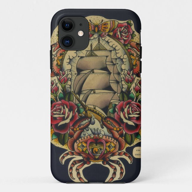 Capa Para iPhone 11 navio e caranguejos (Verso)