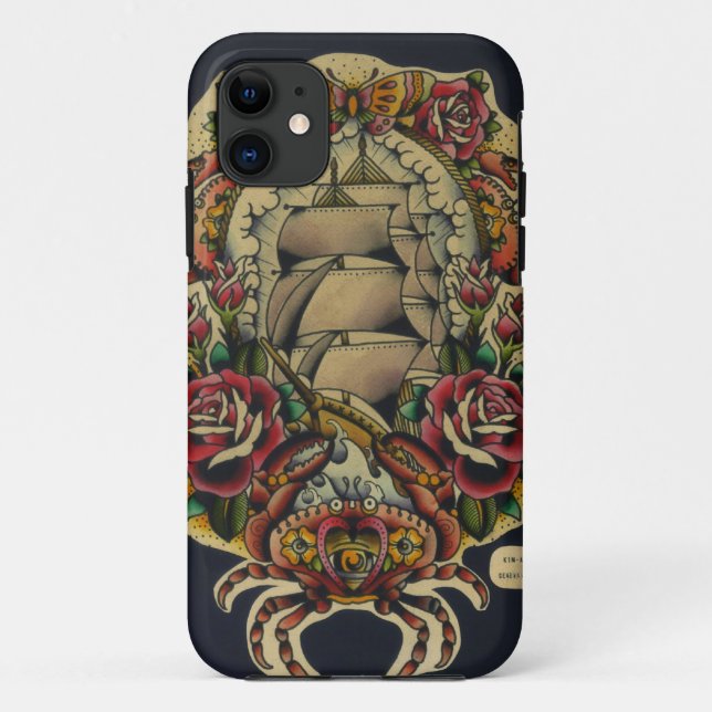 Capa Para iPhone 11 navio e caranguejos (Verso)