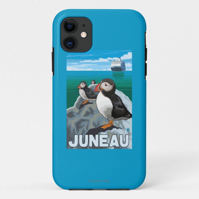 Capa Para iPhone 11 Navio Puffins & Cruise - Juneau, Alasca (Verso)