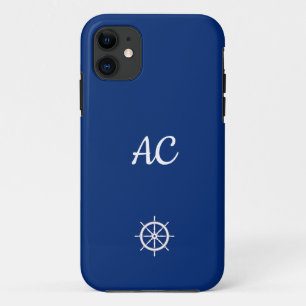 Capa Para iPhone 11 Navios Náuticos Azul de Roda+Branco (Personalizar)