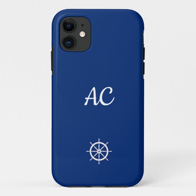 Capa Para iPhone 11 Navios Náuticos Azul de Roda+Branco (Personalizar) (Verso)