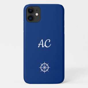 Capa Para iPhone 11 Navios Náuticos Azul de Roda+Branco (Personalizar)