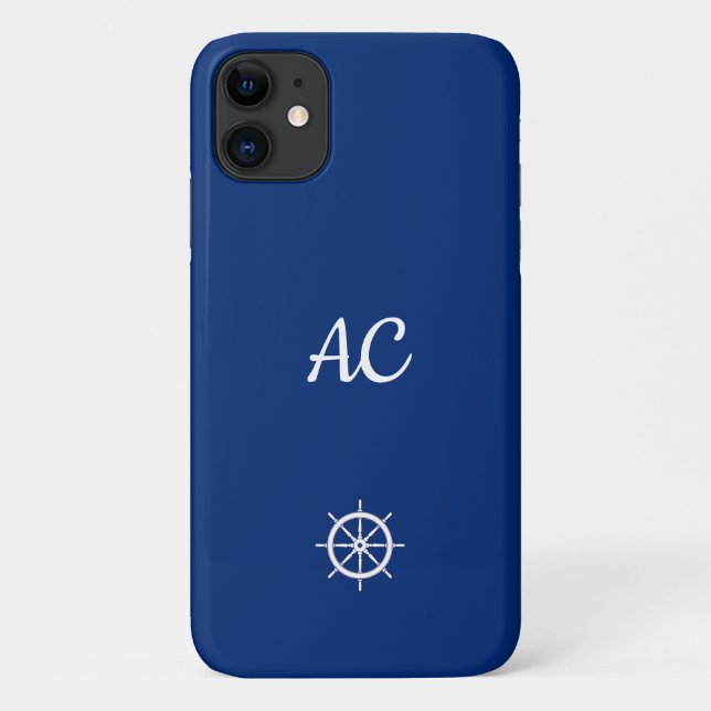 Capa Para iPhone 11 Navios Náuticos Azul de Roda+Branco (Personalizar) (Verso)