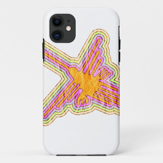 Capa Para iPhone 11 Nazca Lines Hummingbird com efeito de papel rugoso (Verso)