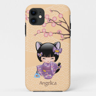 Capa Para iPhone 11 Neko Kokeshi Doll - Cat Ears Geisha Girl
