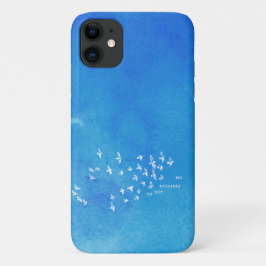 Capa Para iPhone 11 "Nenhuma rede me ensina" + pássaros (branco a azul
