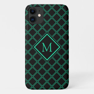 Capa Para iPhone 11 Neo Mint e Black Diamond Pattern Monograma