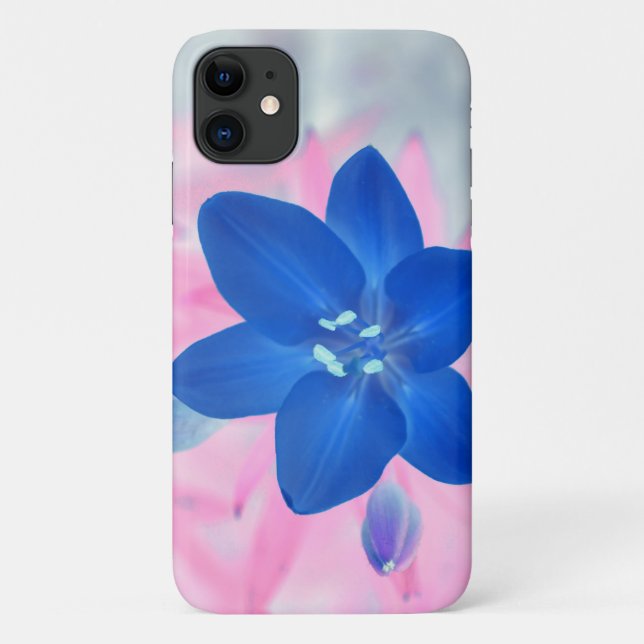 Capa Para iPhone 11 Neon Blue Lily Flower iPhone 11 Caso (Verso)