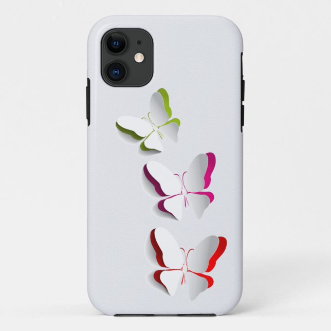Capa Para iPhone 11 Neon Butterflies em White (Verso)