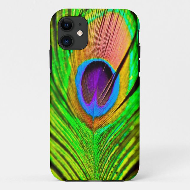 Capa Para iPhone 11 Neon Colors Peacock Feather (Verso)