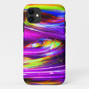 Capa Para iPhone 11 Neon Rainbow Tornado Ondas de Multicor Púrpura