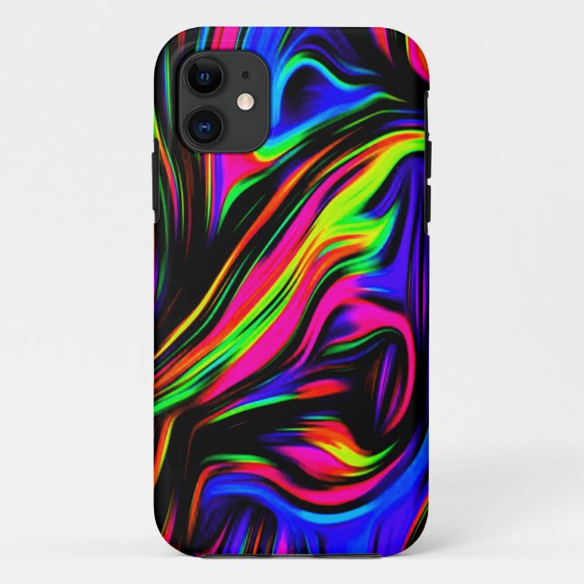 Capa Para iPhone 11 Neon Swirls Marmoreado Preto Amarelo Cor-de-Rosa A (Verso)
