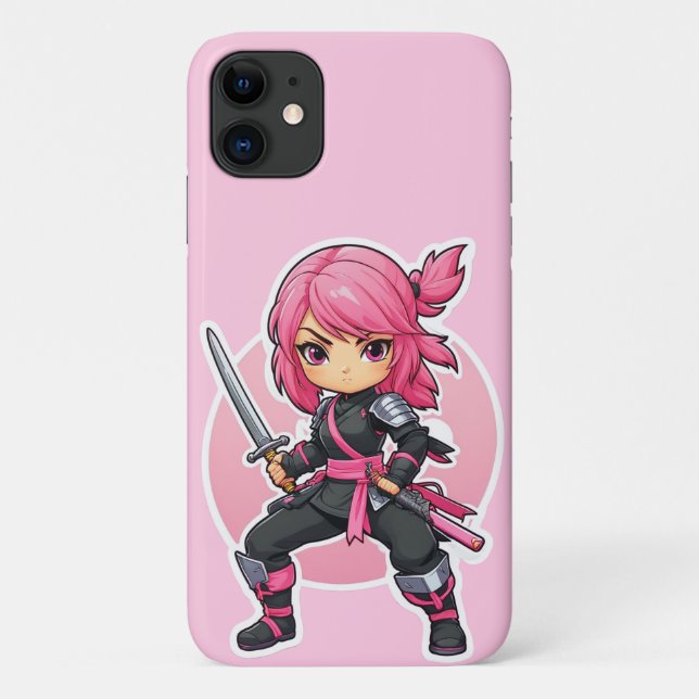 Capa Para iPhone 11 Ninja Girl Rosa (Verso)