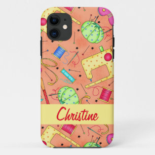 Capa Para iPhone 11 Noções de costura laranja Nome de arte personaliza