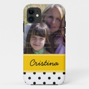 Capa Para iPhone 11 Nome amarelo preto do costume do modelo da foto