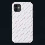 Capa Para iPhone 11 Nome bonito de Script Manuscrito Branco e Rosa Dou<br><div class="desc">Capa de telefone de Nome de Script Manuscrito Dourado de Girly Rosa com seu nome em tipografia bonito manuscrita com sabor doce em ambos os lados do fundo branco chico. Entre em contato conosco em cedarandstring@gmail.com se precisar de assistência com o design ou produtos correspondentes.</div>