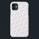 Capa Para iPhone 11 Nome bonito de Script Manuscrito Branco e Rosa Dou<br><div class="desc">Capa de telefone de Nome de Script Manuscrito Dourado de Girly Rosa com seu nome em tipografia bonito manuscrita com sabor doce em ambos os lados do fundo branco chico. Entre em contato conosco em cedarandstring@gmail.com se precisar de assistência com o design ou produtos correspondentes.</div>