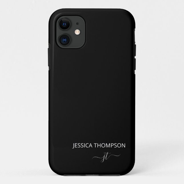 Capa Para iPhone 11 Nome com Monograma de Letra Simples Preta Moderna  (Verso)