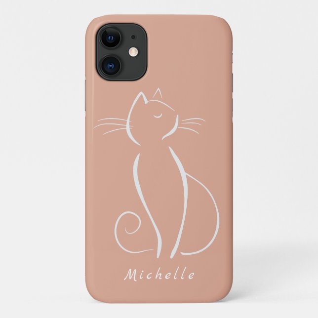 Capa Para iPhone 11 Nome da Adição de Gato Branco Minimizado a Rosa (Verso)