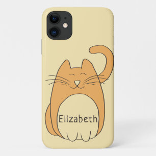 Capa Para iPhone 11 Nome da Adição de Gato de Cartoon de Corte  Beig