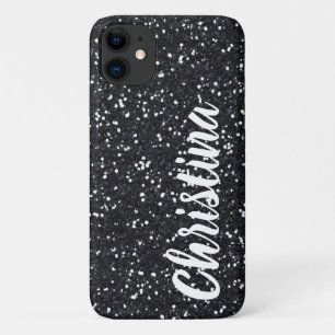 Capa Para iPhone 11 Nome da brilho preto Girly Personalizado
