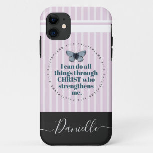 Capa Para iPhone 11 Nome da faixa rosa com borboleta versa com Bíblia