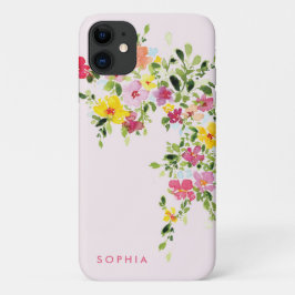 Capa Para iPhone 11 Nome da flor de cor-de-água rosa, cor-de-rosa, cor