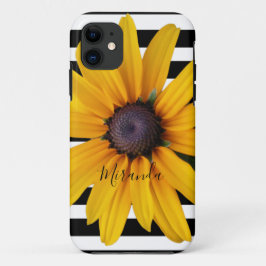 Capa Para iPhone 11 Nome das faixas brancas pretas da flor amarela