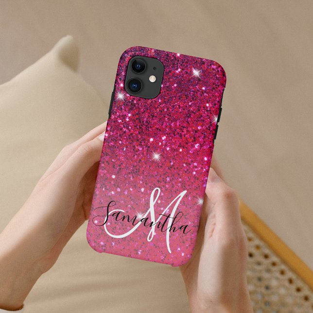 Capa Para iPhone 11 Nome das Sparkles Vermelhos e Rosa Modernos (Criador carregado)