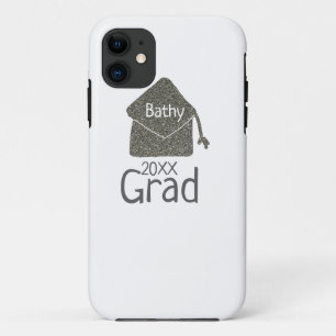 Capa Para iPhone 11 Nome de adição de boné de formatura de prata reluz