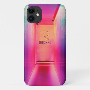 Capa Para iPhone 11 Nome de arte pop roxo rosa funky Monograma feminin